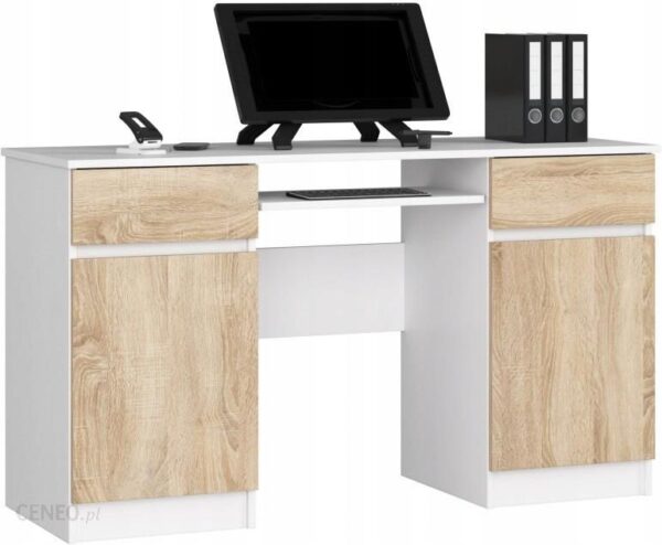Akord Biurko Eureka A5 135Cm D2 Sz2 Biały Mat/Dąb Sonoma