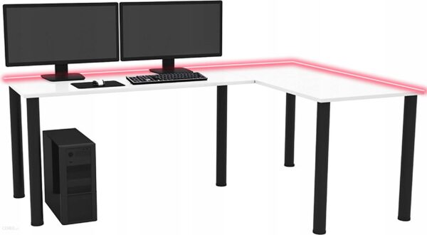 Biurko Gamingowe Narożne Rgb Białe Prawe
