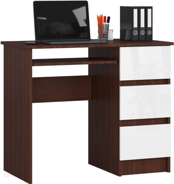 Komputerowe Biurko Z Szufladami I Półką Miren 4X Wenge + Biały