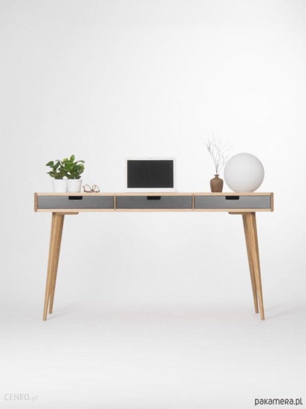 Mo Woodwork Drewniane biurko z trzema czarnymi szufladami
