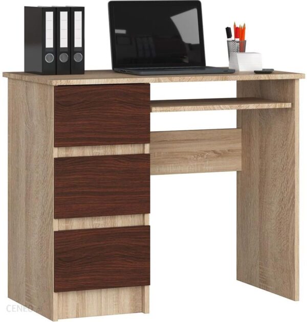 Skandynawskie Biurko Do Gabinetu Miren 3X Dąb Sonoma + Wenge