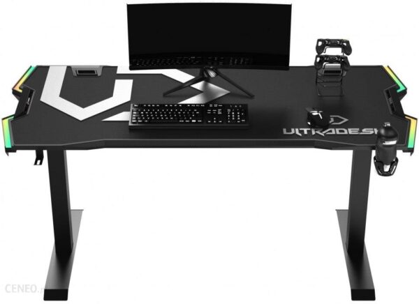 Ultradesk Biurko Dla Gracza Force Szare 166X70 Cm 76.5 Z Podkładką Pod Mysz Xxl Uchwyt Na Napoje I Słuchawki