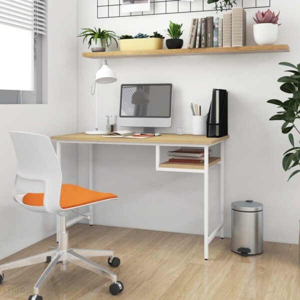 Vidaxl Biurko Komputerowe Biel I Jasny Dąb 105X55X72 Cm Mdf Metal (20544)