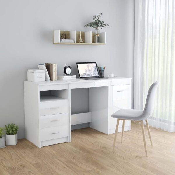 Vidaxl Biurko Wysoki Połysk Białe 140X50X76 Cm Płyta Wiórowa