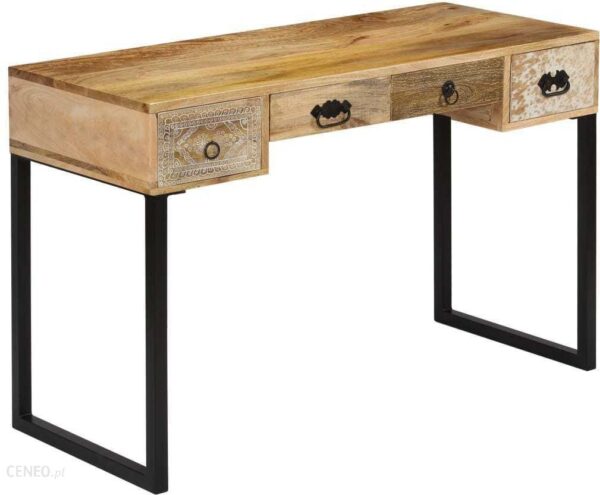 Vidaxl Biurko Z Litego Drewna Mango I Prawdziwej Skóry 117X50X76 Cm