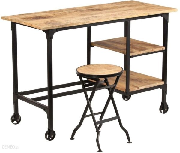 Vidaxl Biurko Ze Składanym Taboretem Lite Drewno Mango 115X50X76 Cm